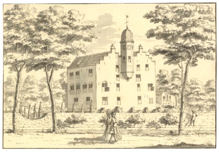 HUA-201730-Gezicht vanaf het Zandpad langs de Vecht op de zij en voorgevel van het kasteel Oudaen bij Breukelen