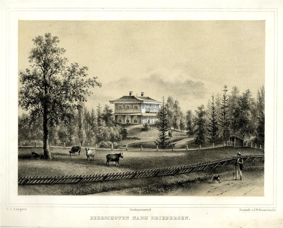 HUA-201110-Gezicht op de voorgevel van het huis Beerschoten bij Driebergen temidden van zijn landschapspark