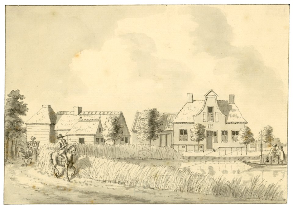 HUA-202233-Gezicht op enkele huizen aan het water de Amstel op de grens tussen Holland en Utrecht bij Uithoorn