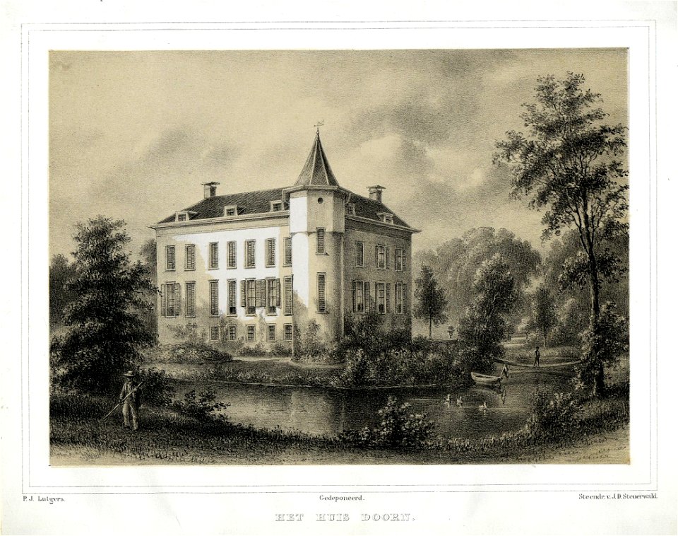 HUA-201180-Gezicht op de achter en zijgevel van Huis Doorn te Doorn met het omringende landschapspark uit het westen