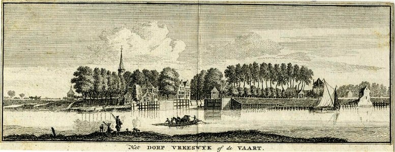 HUA-200890-Gezicht over de Lek op het dorp Vreeswijk en de sluis in de uitmonding van de Vaartsche RijnNB De gemeenten Jutphaas en Vreeswijk zijn per 1 juli 1971