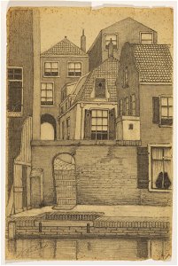 HUA-206617-Gezicht op de Werf aan de Twijnstraat te Utrecht met de Rondpoort In het midden een gedeelte van het huis Twijnstraat 29 en op de achtergrond de achte
