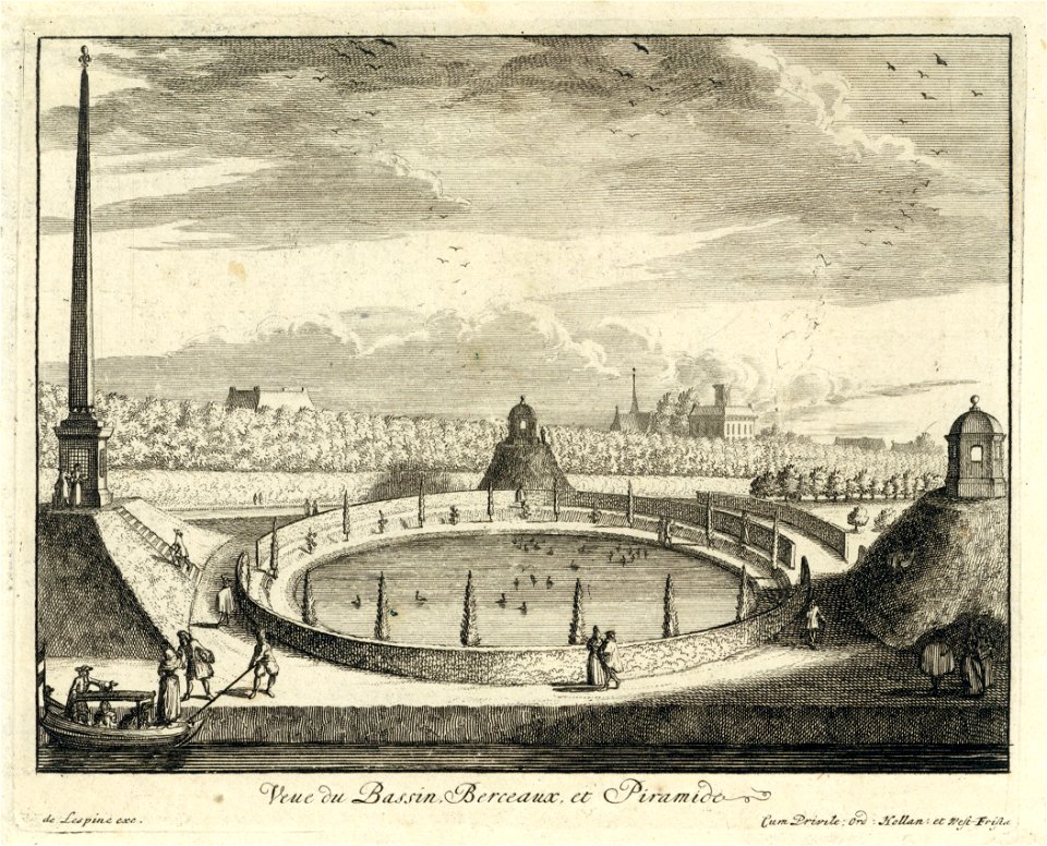 HUA-202374-Gezicht op de grote vijver van de buitenplaats Gunterstein te Breukelen met links de piramide met de obelisk rechts en achter de vijver een heuvel met