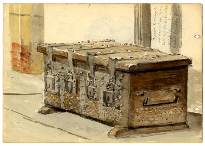 HUA-202584-Afbeelding van de archiefkist in de consistoriekamer in de voormalige kapittelzaal van de Pieterskerk Pieterskerkhof te Utrecht