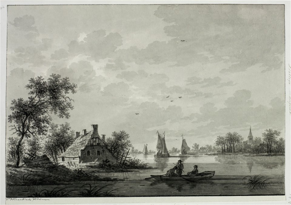HUA-206271-Gezicht op de Lek met rechts op de achtergrond het dorp Langerak