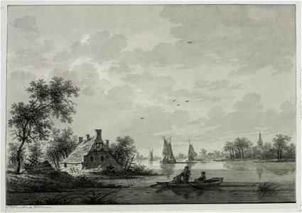 HUA-206271-Gezicht op de Lek met rechts op de achtergrond het dorp Langerak