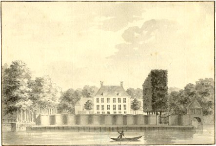 HUA-201830-Gezicht over de Vaartsche Rijn te Jutphaas op de achtergevel van het kasteel Rijnhuizen en de bijbehorende tuinNB De gemeenten Jutphaas en Vreeswijk z