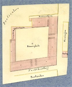 HUA-202640-Plattegrond van het tuchthuis Tuchthuissteeg 12 te Utrecht en de aangrenzende kazerne voor gehuwde militairen NB de naam Tuchthuissteeg is in 1917 gew