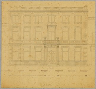 HUA-214276-Opstand van de voorgevel van het huis Nieuwegracht 36 te Utrecht NB Het huis is omstreeks 1860 gebouwd uit de samenvoeging van het oude huis Montfoort