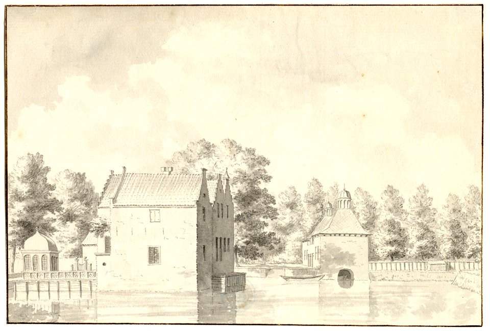 HUA-201256-Gezicht op het omgrachte huis Geerestein bij Doorn