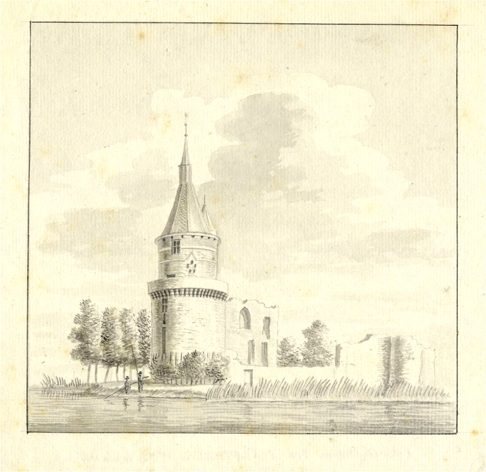 HUA-201210-Gezicht op de Bourgondische toren en de ruïne van het kasteel Duurstede te Wijk bij Duurstede
