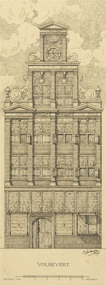 HUA-206808-Afbeelding van de voorgevel van het huis Volbeyert aan de Oudegracht te UtrechtNB Het huis Volbeyert heeft sinds 1917 het adres Oudegracht 154