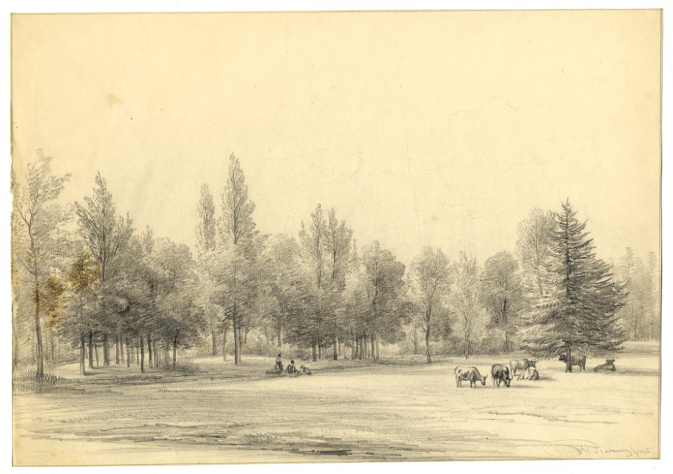 HUA-202548-Gezicht in het landschapspark van de buitenplaats Beukenburg aan de Beukenburgerlaan bij Groenekan gemeente Maartensdijk met enkele koeien bij een sol