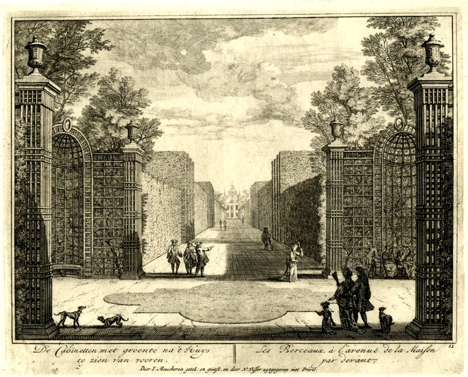 HUA-201397-Gezicht op de begroeide latwerkpriëlen langs de hoofdas van de tuin van de buitenplaats Heemstede te Houten