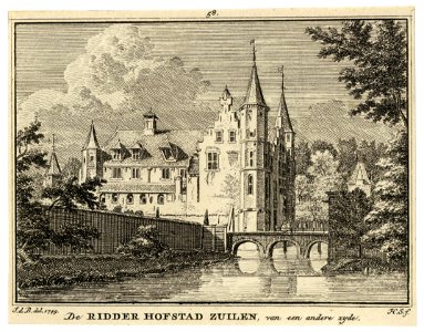 HUA-202137-Gezicht op het slot Zuylen te Oud Zuilen gemeente Zuilen uit het oosten met de brug naar de voormalige voorburcht en rechts op de achtergrond het poor