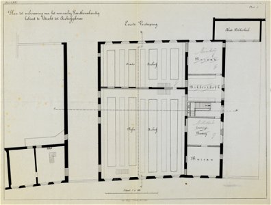 HUA-214661-Plattegrond van de eerste verdieping van het ontwerp voor de verbouwing van het voormalig Landbouwkundig kabinet Drift te Utrecht tot Rijks en Gemeent