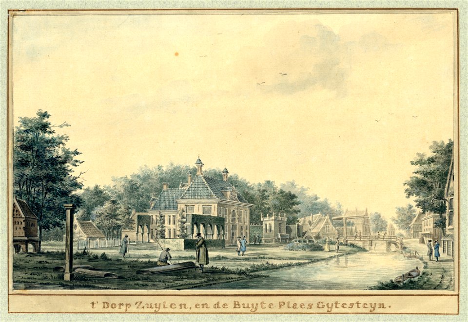 HUA-202257-Gezicht op de Vecht bij het dorp Oud Zuilen met de buitenplaats Geitestein en rechts de brug over de Vecht en het RechthuisNB De dorp Oud Zuilen behoo
