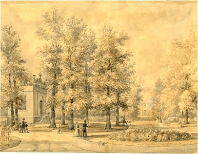 HUA-201440-Gezicht vanaf het huis Hunthum bij Nieuwersluis in het omringende park met links de theekoepel