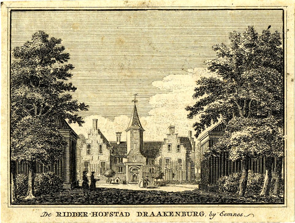 HUA-201185-Gezicht vanaf de bouwhuizen op het kasteel Drakenburg bij Baarn van voren