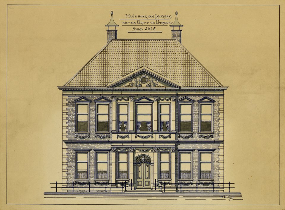 HUA-206856-Opstand van de voorgevel van het huis Janskerkhof 13 te Utrecht