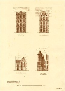 HUA-202653-Opstand van de gereconstrueerde voorgevel van het huis Putruwiel Oudegracht 134 linksboven het huis Leeuwenburg Oudegracht 307 rechtsboven het Ridders
