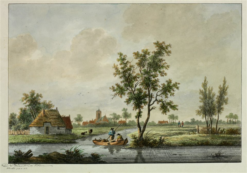 HUA-206267-Gezicht op een landschap met op de achtergrond het dorp Westbroek