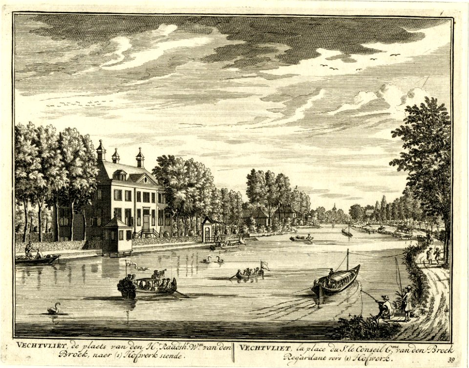 HUA-202025-Gezicht vanaf het Zandpad op de Vecht bij Breukelen met links het huis Vechtvliet uit het zuiden
