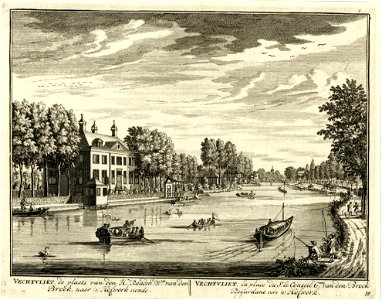 HUA-202025-Gezicht vanaf het Zandpad op de Vecht bij Breukelen met links het huis Vechtvliet uit het zuiden