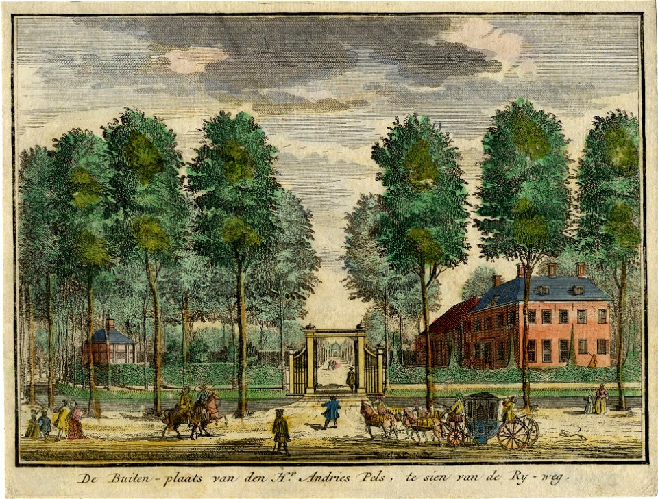 HUA-201995-Gezicht over de Vecht bij Nieuwersluis op de voor en de zijgevel van het huis Vreedenhoff en in de tuin bij het huis