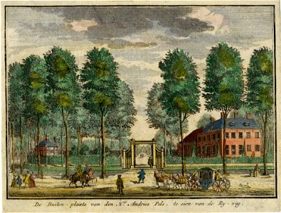 HUA-201995-Gezicht over de Vecht bij Nieuwersluis op de voor en de zijgevel van het huis Vreedenhoff en in de tuin bij het huis
