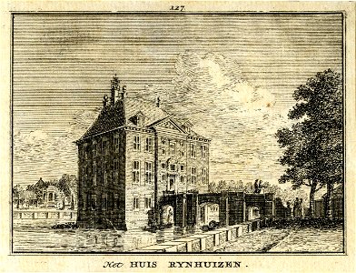HUA-201831-Gezicht op de zij en de voorgevel van het kasteel Rijnhuizen te Jutphaas uit het zuidoosten met op de achtergrond een gedeelte van de tuinNB De gemeen