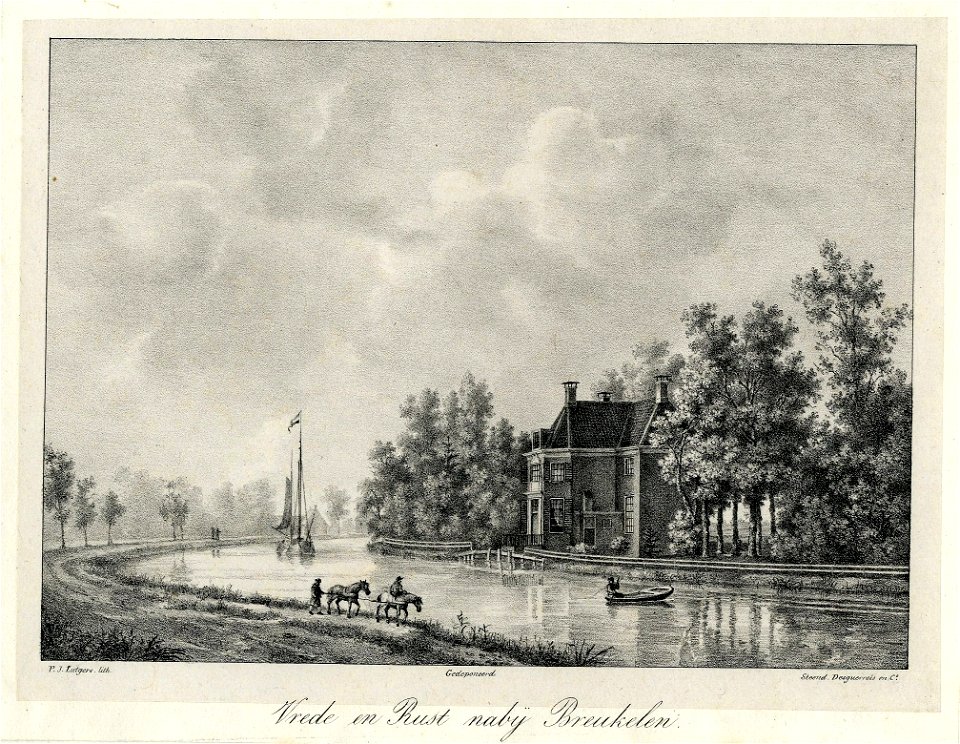 HUA-202033-Gezicht op een bocht van de Vecht bij Breukelen met rechts het huis Vrederust