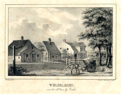 HUA-202119-Gezicht op de zij en de voorgevel van het huis Welgelegen bij Zeist met links het Tolhuis
