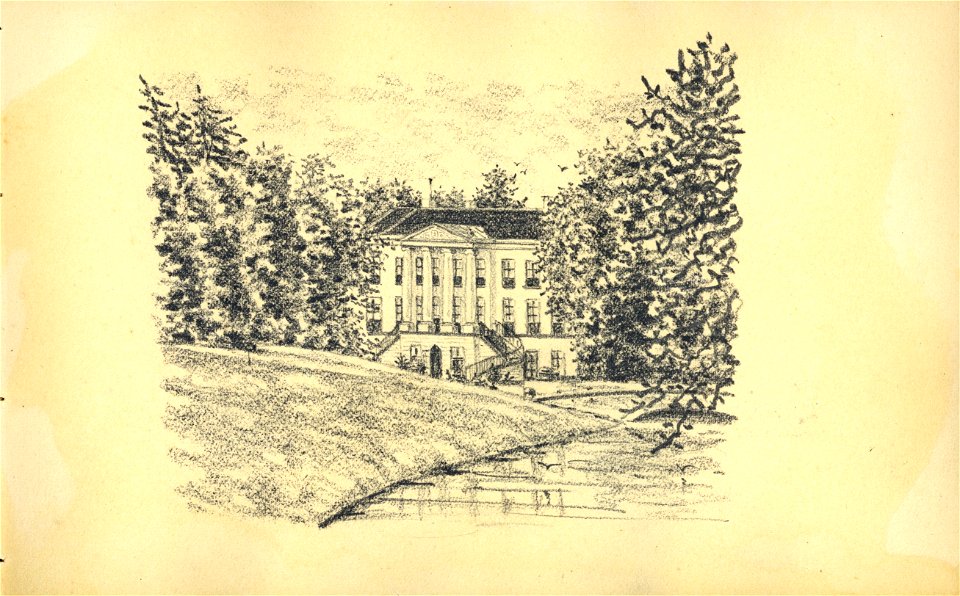 HUA-222061-Gezicht op de voorgevel van het kasteel Broekhuizen te LeersumNB Blad uit het Schetsboek No 5 van Th Scharten 1892 1893 Het schetsboek bevat 40 tekeni