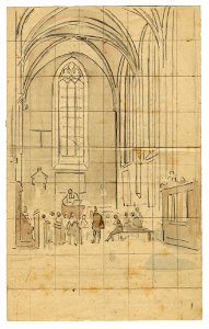 HUA-202585-Interieur van de Jacobikerk Jacobskerkhof te Utrecht de noorderlijke zijbeuk met een groot aantal mensen tijdens een bijbellezing gezien naar het west
