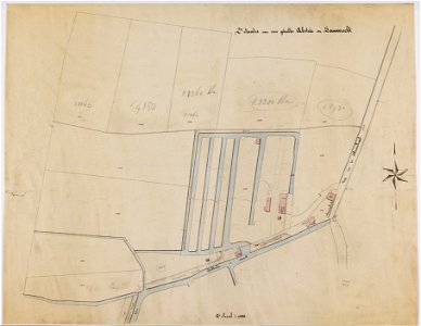 HUA-214687-Plattegrond van het vaaltterrein van de Gemeentereiniging met omliggende bebouwing langs de Biltsevaart Blauwkapelseweg te Utrecht met aanduiding van 