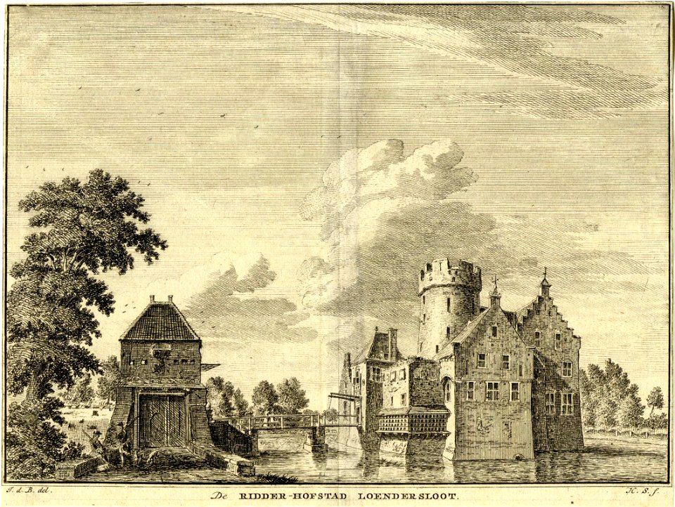 HUA-201519-Gezicht op het omgrachte kasteel Loenersloot uit het zuidwesten met links het poortgebouwNB Dit kasteel heeft tegenwoordig het adres Rijksstraatweg 21