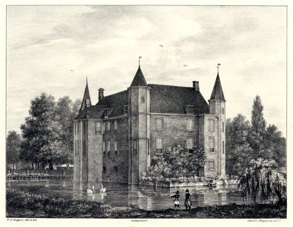 HUA-202231-Gezicht over de slotgracht op de achter en de zijgevel van het slot Zuylen te Oud Zuilen gemeente Zuilen uit het noordwestenNB De gemeente Zuilen beho
