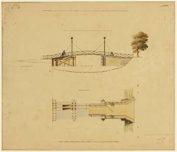 HUA-216193-Plattegrond en opstand van het ontwerp voor een basculebrug Willemsbrug over de Stadsbuitengracht tussen de Mariaplaats en de Catharijnesingel te Utre