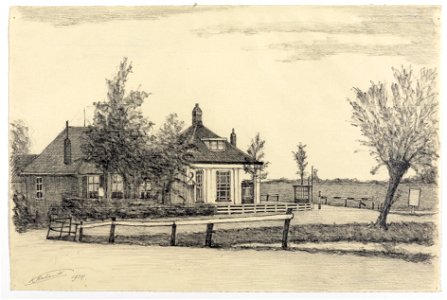 HUA-206215-Gezicht op het kruispunt van de Blauwkapelseweg met de Ezelsdijk op de grens van Utrecht en Maartensdijk met het tolhuis en de boerderij van Snel uit 