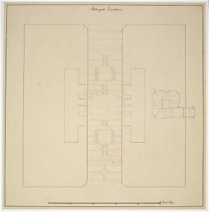 HUA-214468-Plattegrond van de begane grond van de Domtoren te Utrecht met weergave van de gewelven boven de doorgang