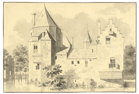 HUA-201561-Gezicht op de achtergevel van het kasteel Ter Meer te Maarssen uit het zuidenNB Het kasteel Ter Meer werd ook kasteel Maarssen of Zuylenburg genoemd