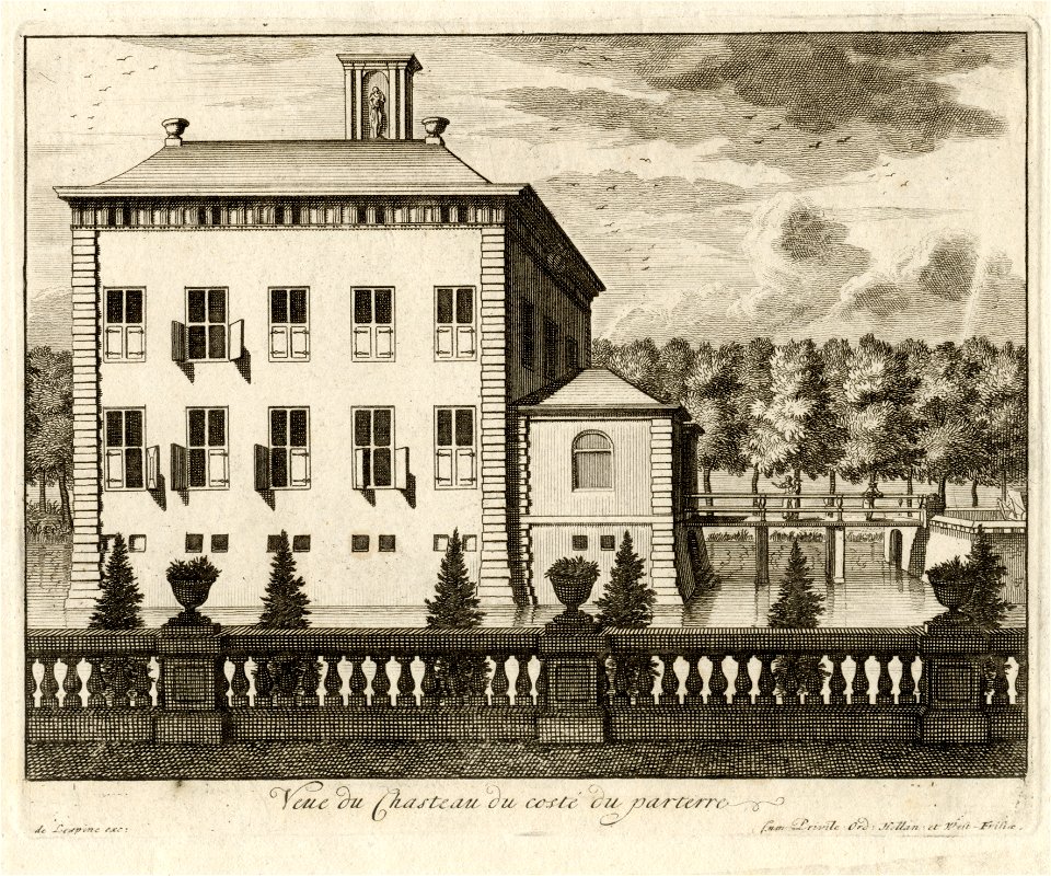 HUA-202367-Gezicht op de zijgevel van het kasteel Gunterstein te Breukelen vanuit de tuin uit het zuiden