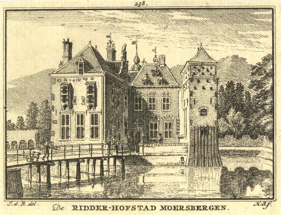 HUA-201585-Gezicht op het omgrachte kasteel Moersbergen bij Doorn met op de rechterhoek de 17de eeuwse duiventoren