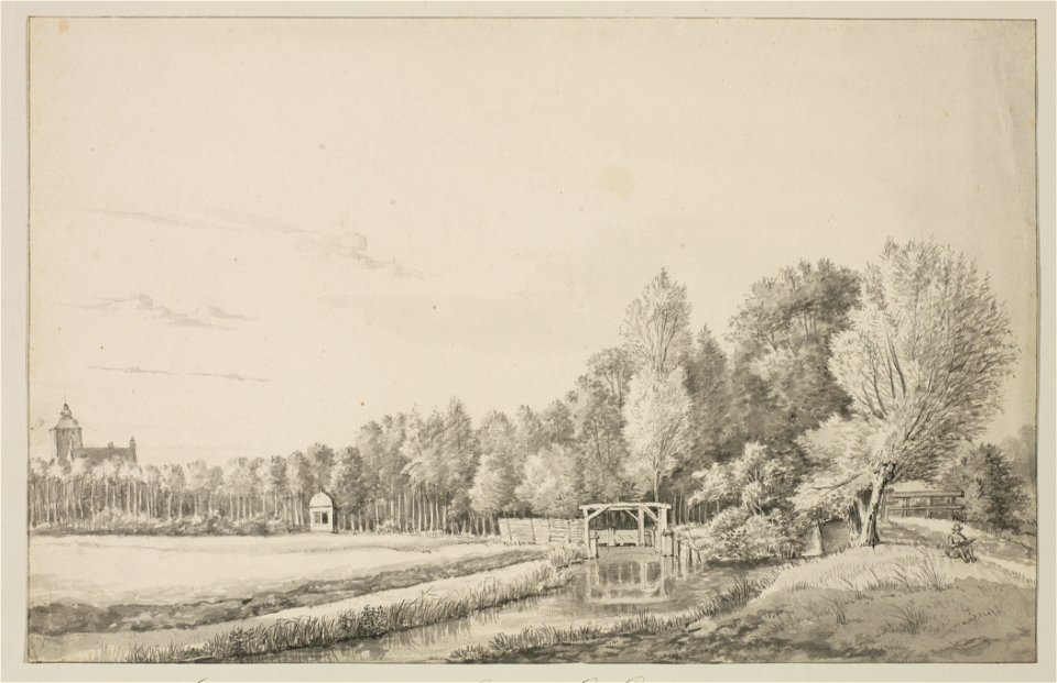 HUA-206315-Gezicht op een landschap bij Vleuten met de Vleutense Wetering en links op de achtergrond het kasteel Den HamNB De gemeente Vleuten is per 1 januari 1