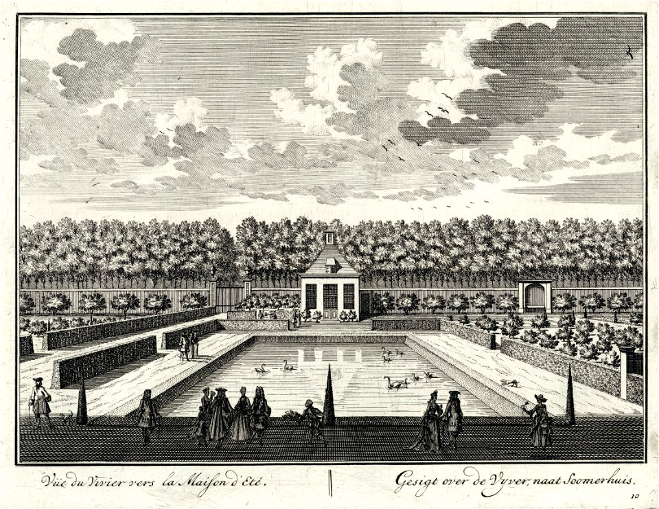 HUA-202179-Gezicht over de grote vijver aan de noordwestzijde van de tuin van het kasteel Zuilenstein bij Amerongen op het zomerhuis uit het zuidoosten