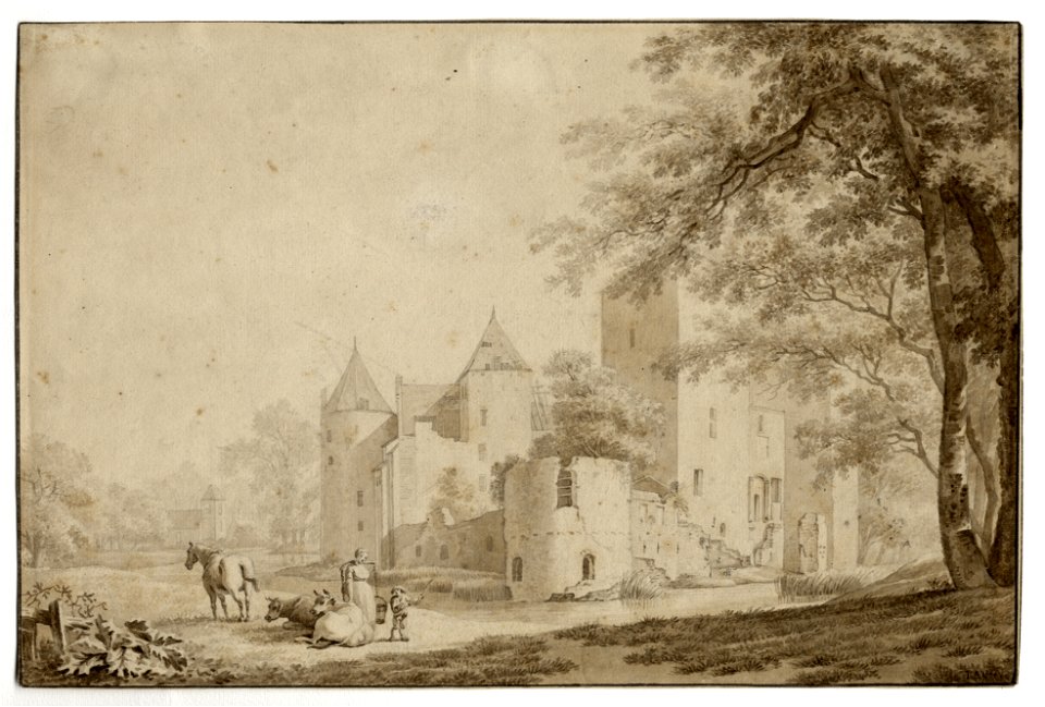 HUA-206416-Gezicht op het kasteel De Haar bij Haarzuilens uit het noordoosten met links op de achtergrond de kapelNB De gemeente Haarzuilens is per 1 januari 195
