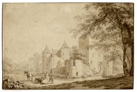 HUA-206416-Gezicht op het kasteel De Haar bij Haarzuilens uit het noordoosten met links op de achtergrond de kapelNB De gemeente Haarzuilens is per 1 januari 195