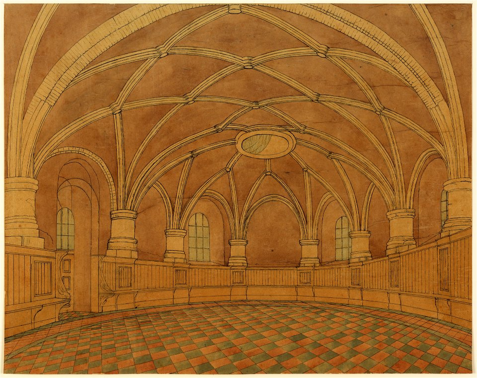 HUA-214381-Interieur van het zuidelijke bastion van het kasteel Vredenburg te Utrecht na restauratie en inrichting als marktruimteNB Het betreft een niet uitgevo