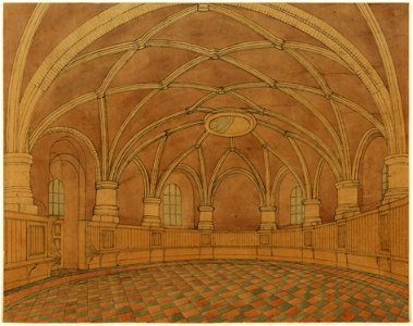 HUA-214381-Interieur van het zuidelijke bastion van het kasteel Vredenburg te Utrecht na restauratie en inrichting als marktruimteNB Het betreft een niet uitgevo